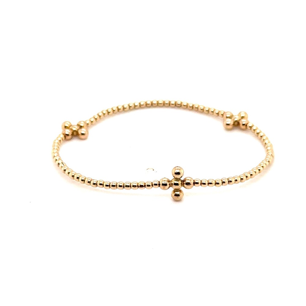 Enewton Signature Cross Beaded Bracelet 2mm Gold 3mm Crosses Stretch
